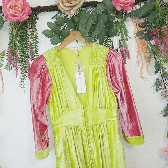 LoveShackFancy Avalon Color-Blocked Velvet Dress - Picture 11 of 13